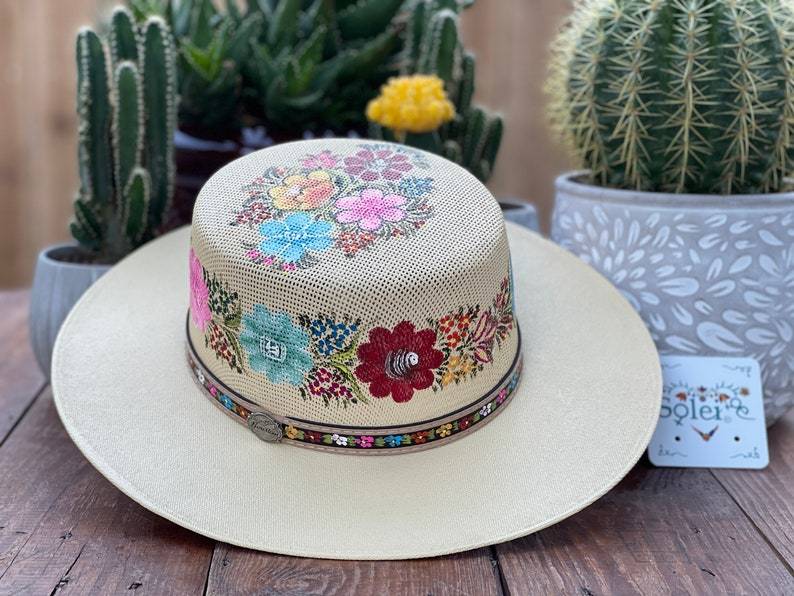 Mexican Artisanal Boater Hat. Hand Painted Hat. Traditional Mexican Hat. Cordobes Pintado - Solei Store