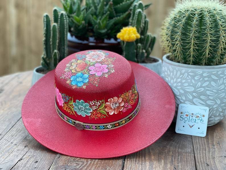 Mexican Artisanal Boater Hat. Hand Painted Hat. Traditional Mexican Hat. Cordobes Pintado - Solei Store