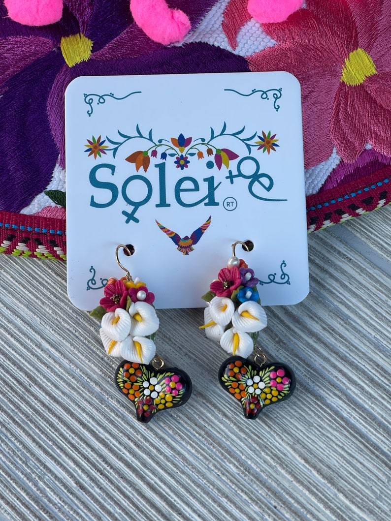 Mexican Artisanal Calla Lily Earrings. Handmade Flower Earrings. Arete Alcatraz - Solei Store