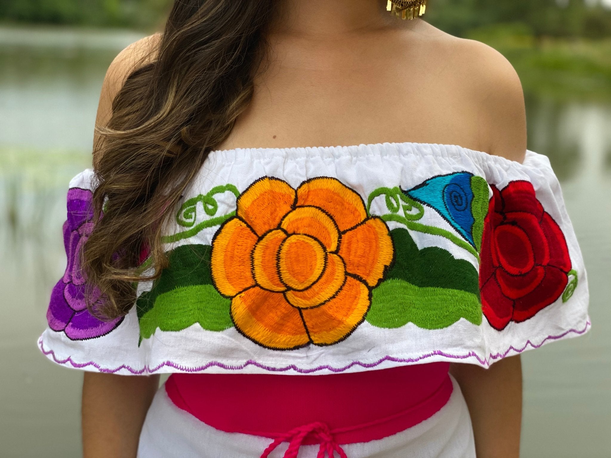 Mexican Artisanal dress with floral embroidery. Xochitl dress. - Solei Store