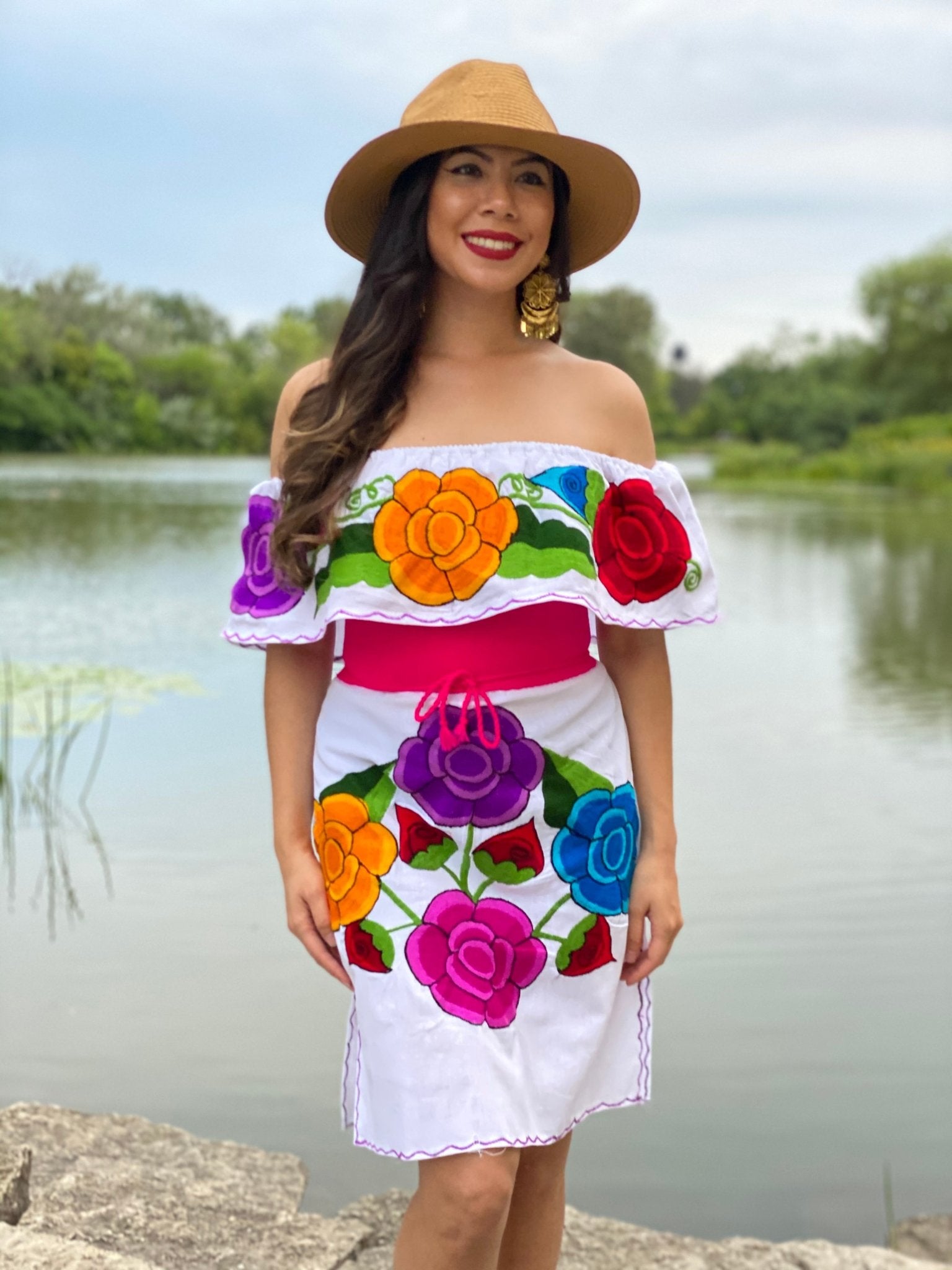 Mexican Artisanal dress with floral embroidery. Xochitl dress. - Solei Store