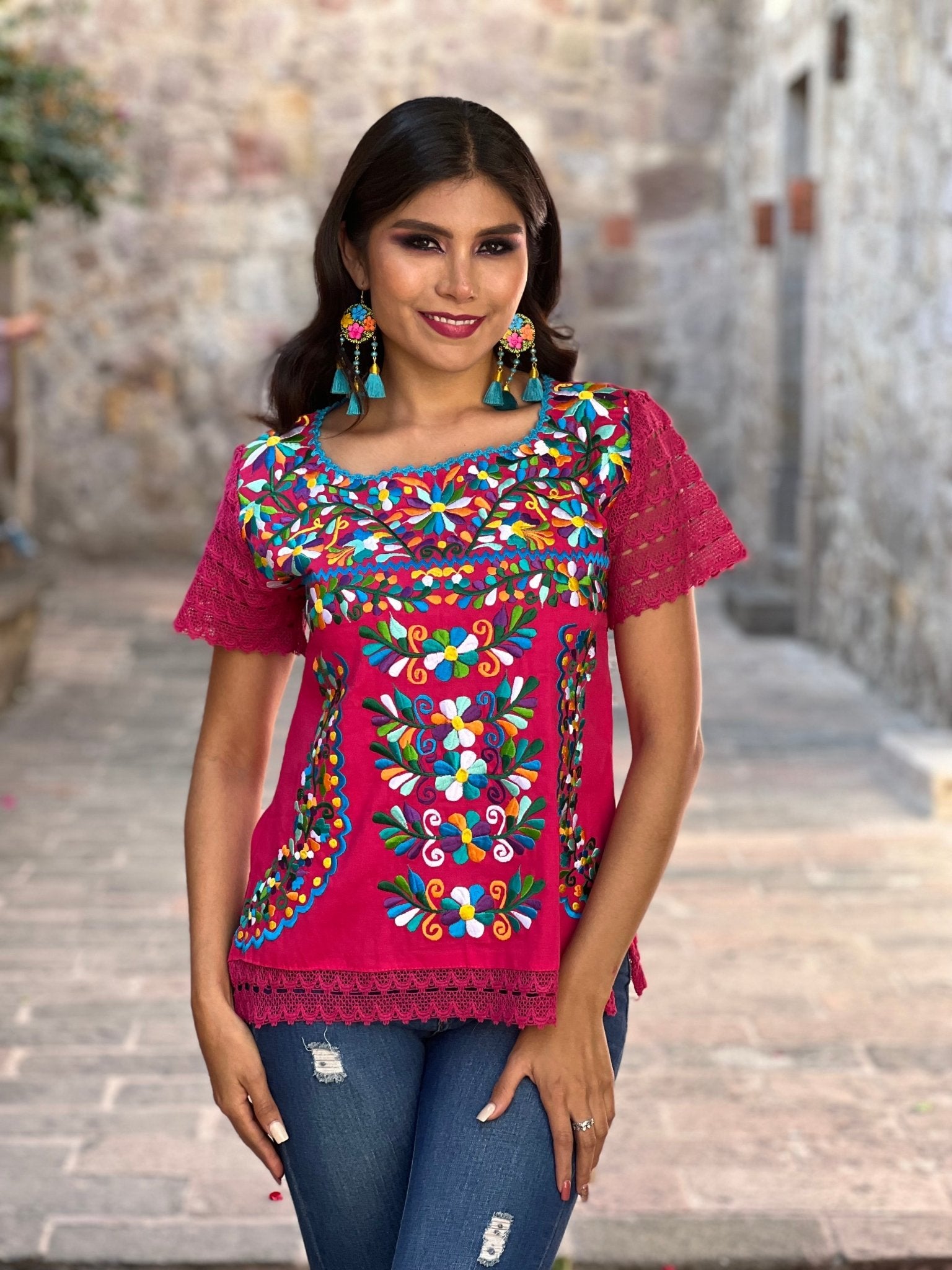 Mexican Artisanal Floral Embroidered Blouse. Blusa Otomi Floral. - Solei Store