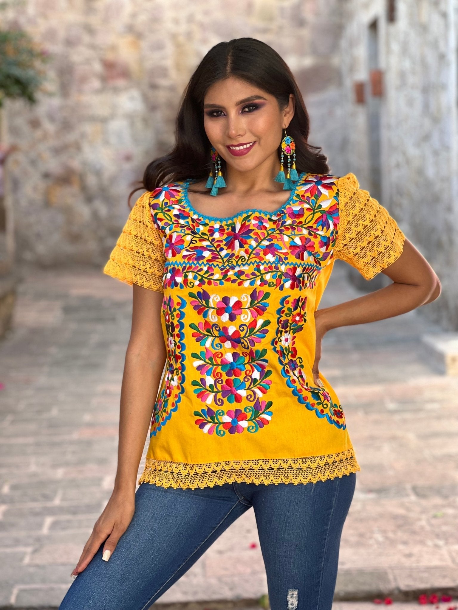 Mexican Artisanal Floral Embroidered Blouse. Blusa Otomi Floral. - Solei Store