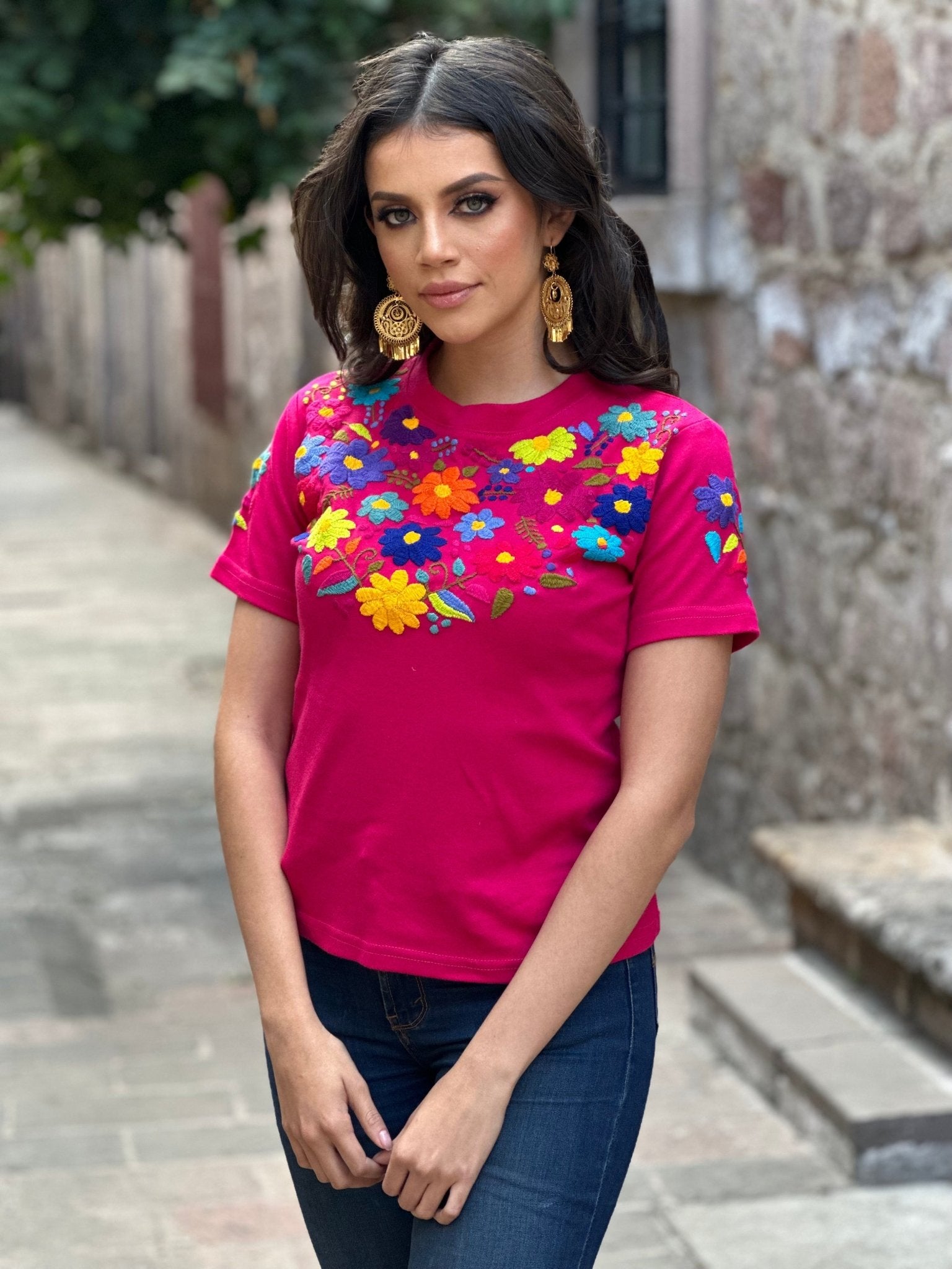 Mexican Artisanal Floral Embroidered T-Shirt. Fernanda T-Shirt. - Solei Store
