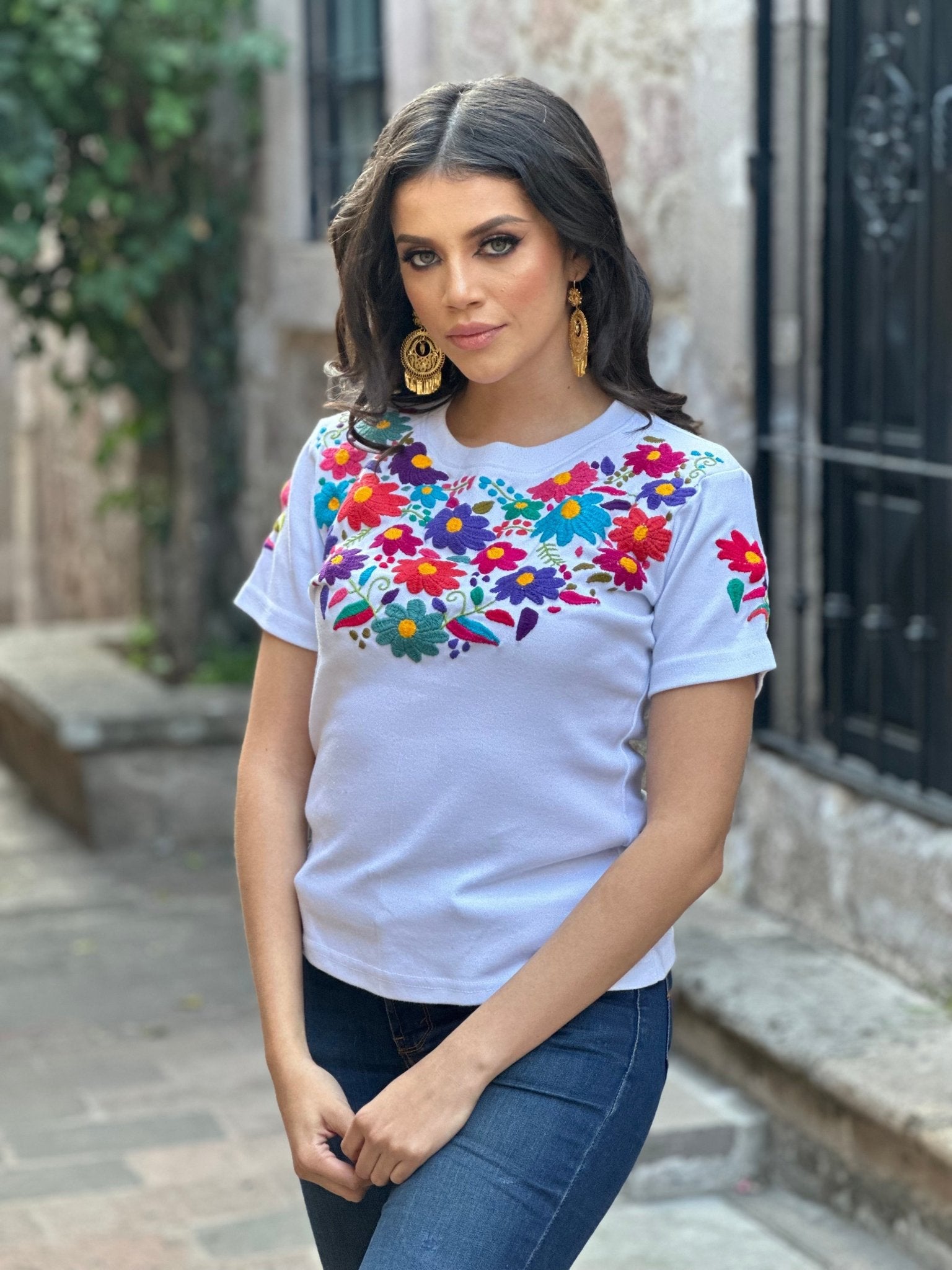 Mexican Artisanal Floral Embroidered T-Shirt. Fernanda T-Shirt. - Solei Store