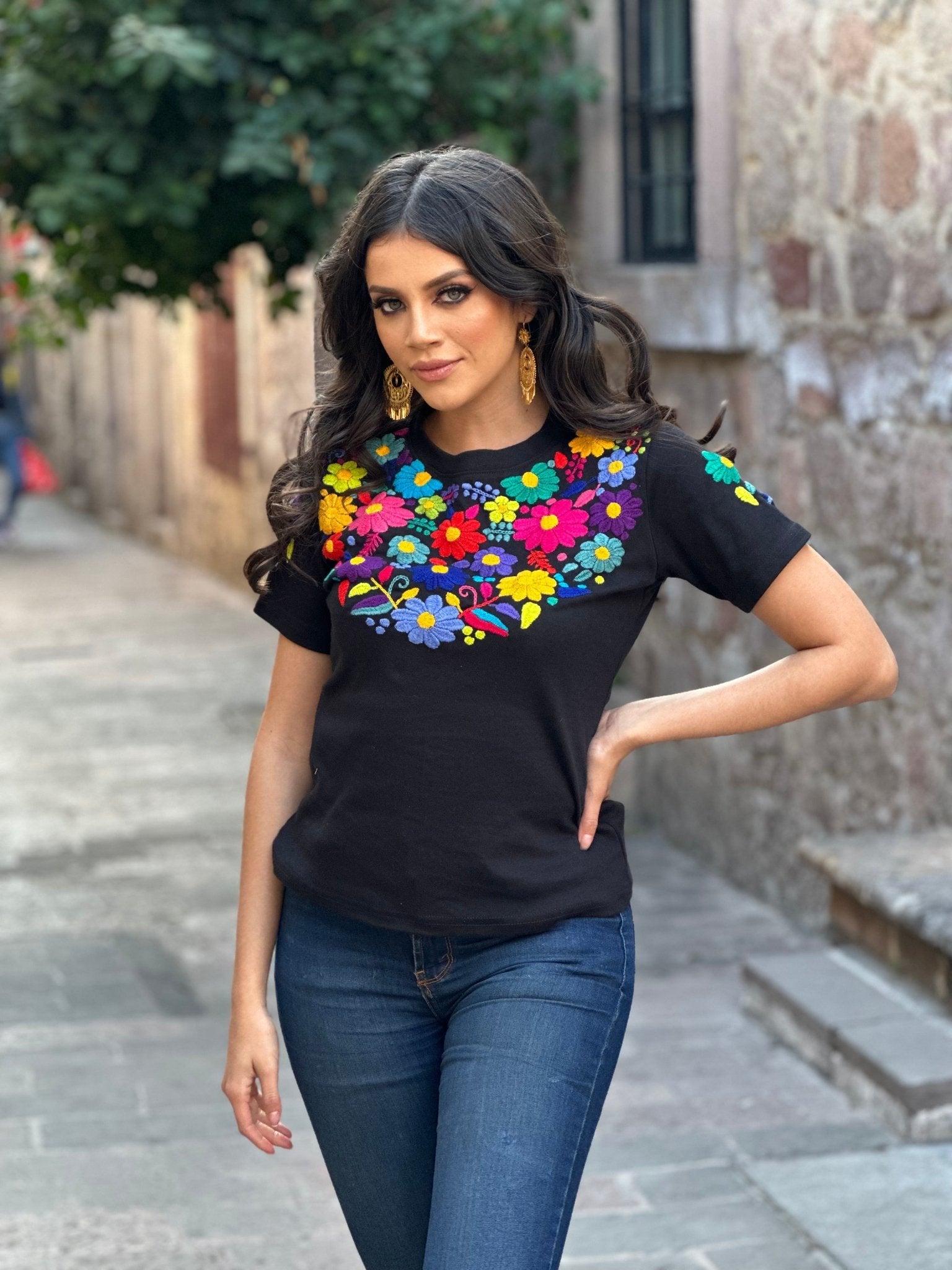 Mexican Artisanal Floral Embroidered T-Shirt. Fernanda T-Shirt. - Solei Store