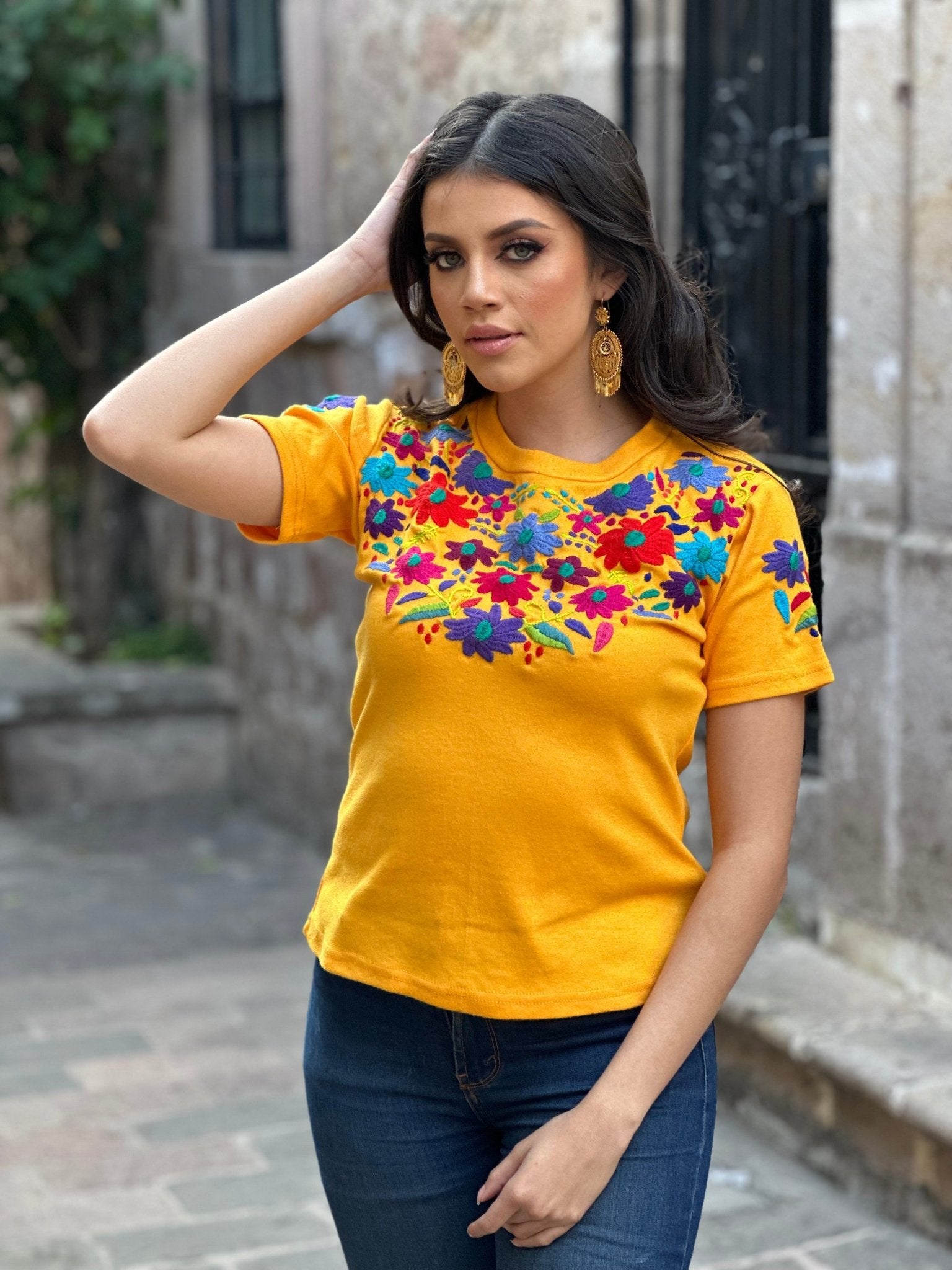 Mexican Artisanal Floral Embroidered T-Shirt. Fernanda T-Shirt. - Solei Store