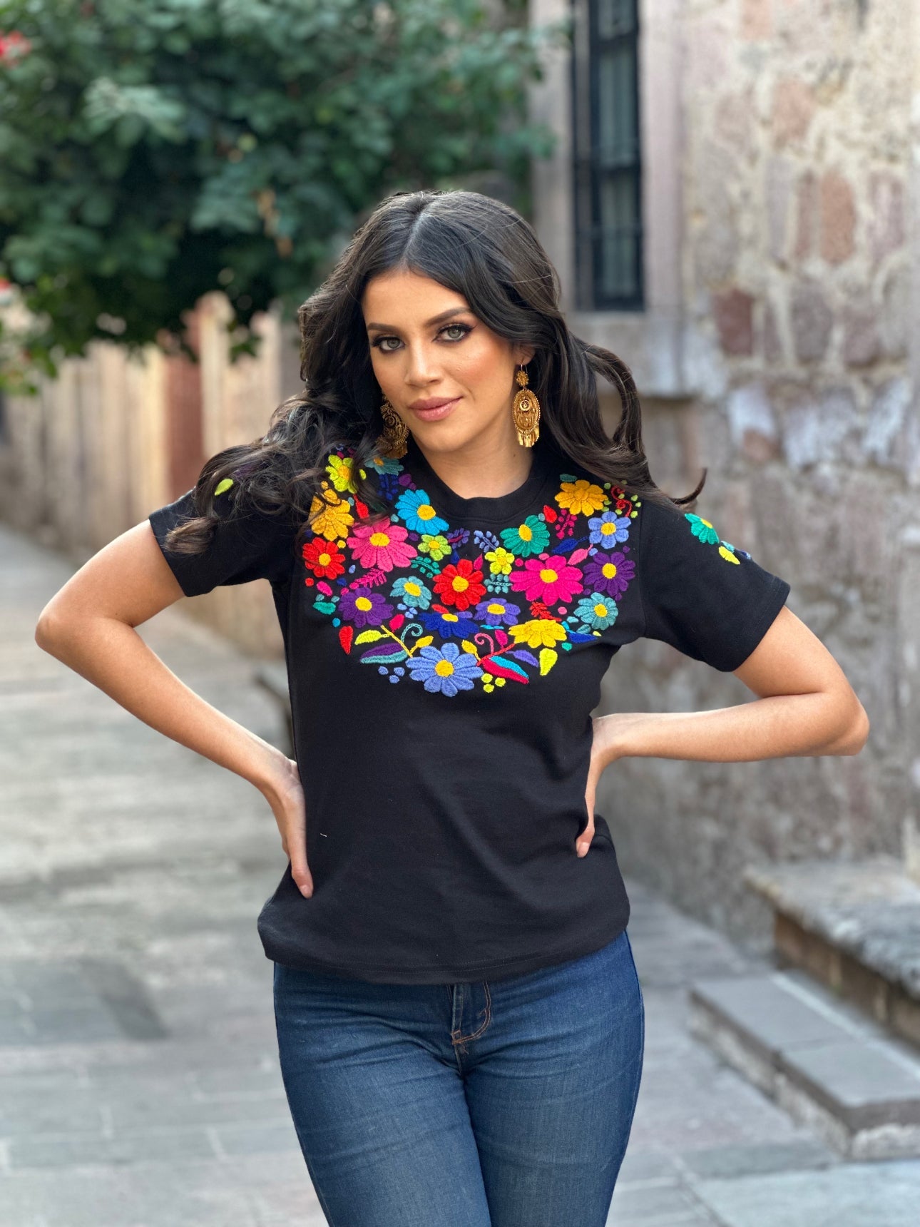 Mexican Artisanal Floral Embroidered T-Shirt. Fernanda T-Shirt. - Solei Store