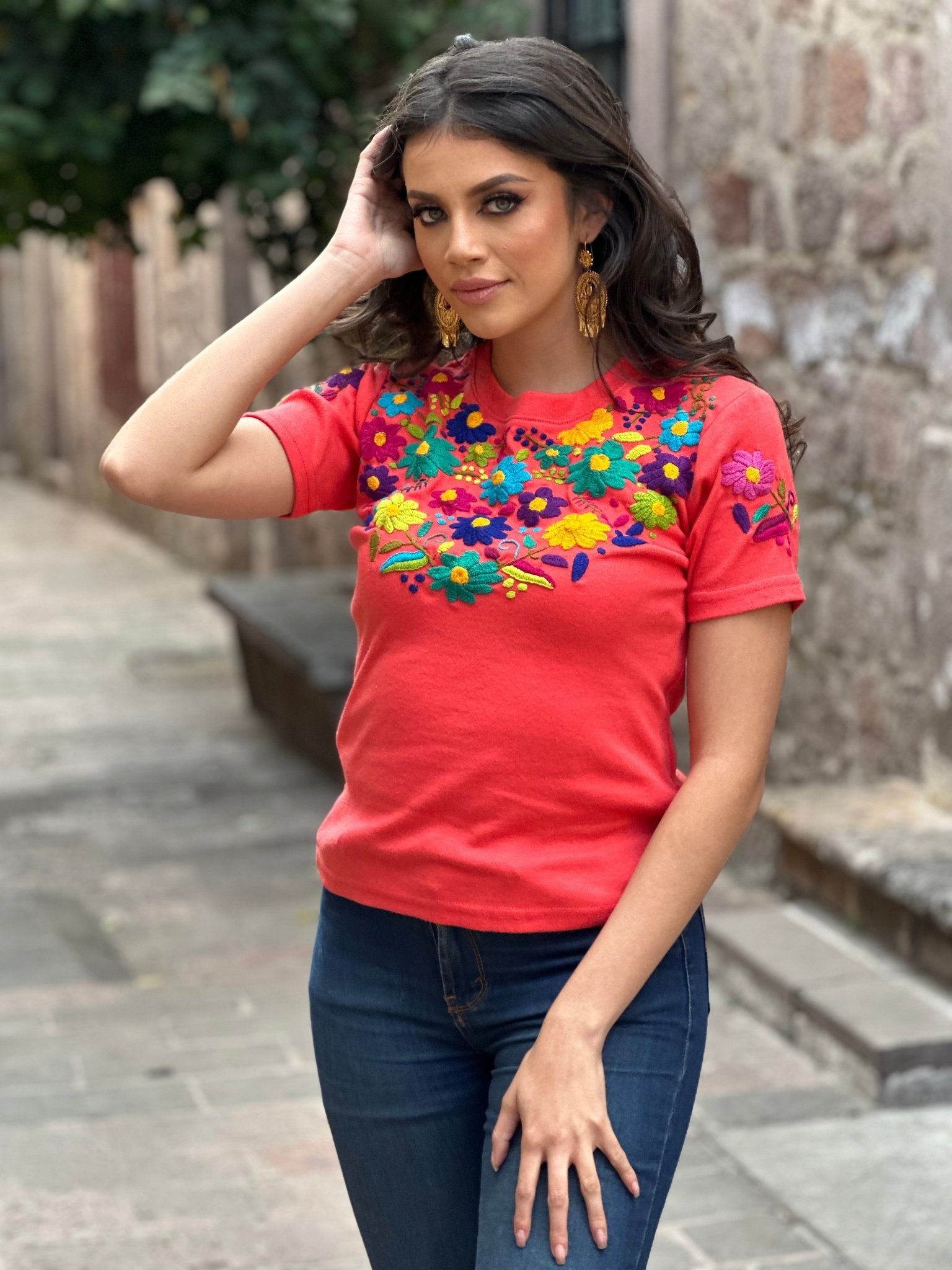 Mexican Artisanal Floral Embroidered T-Shirt. Fernanda T-Shirt. - Solei Store