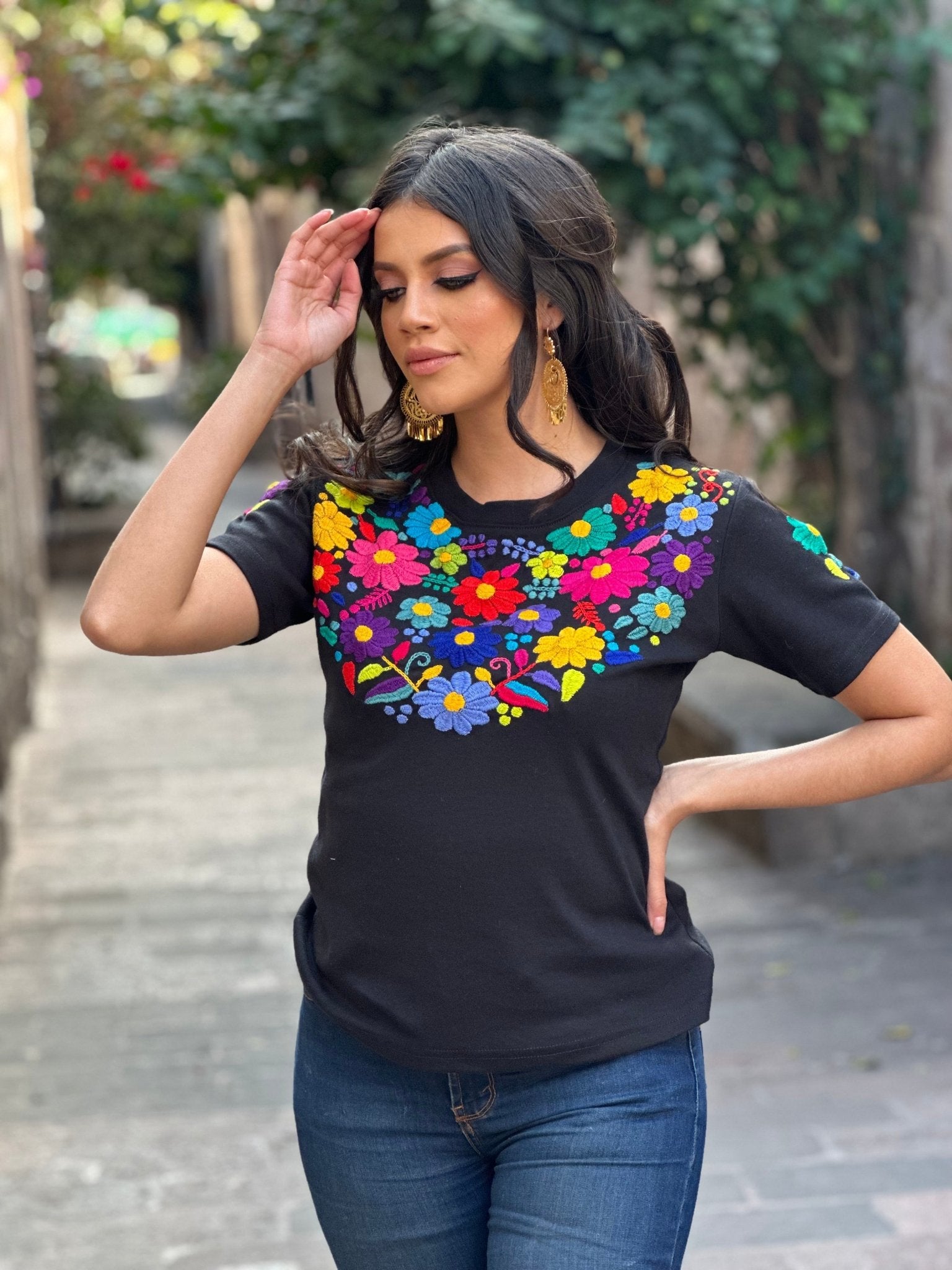 Mexican Artisanal Floral Embroidered T-Shirt. Fernanda T-Shirt. - Solei Store
