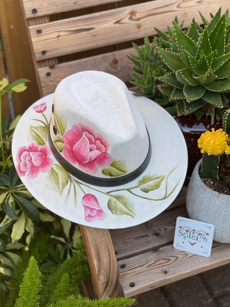 Mexican Artisanal Floral Hand Painted Hat. Sombrero Rosaura - Solei Store
