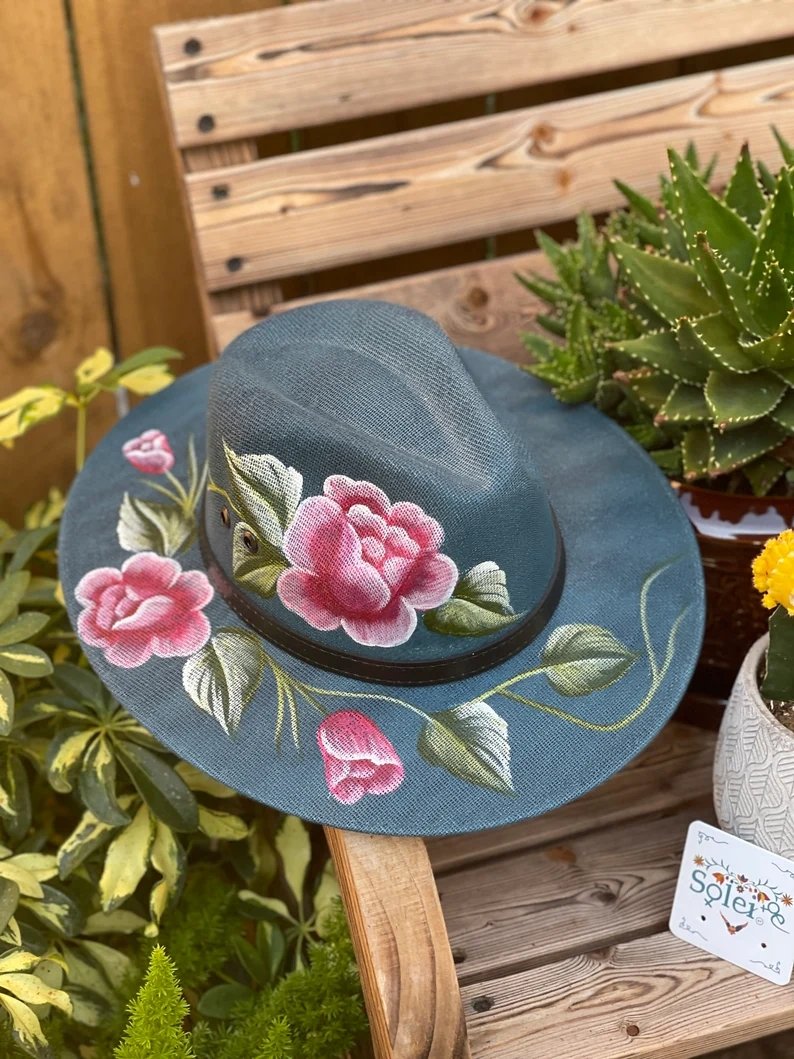 Mexican Artisanal Floral Hand Painted Hat. Sombrero Rosaura - Solei Store