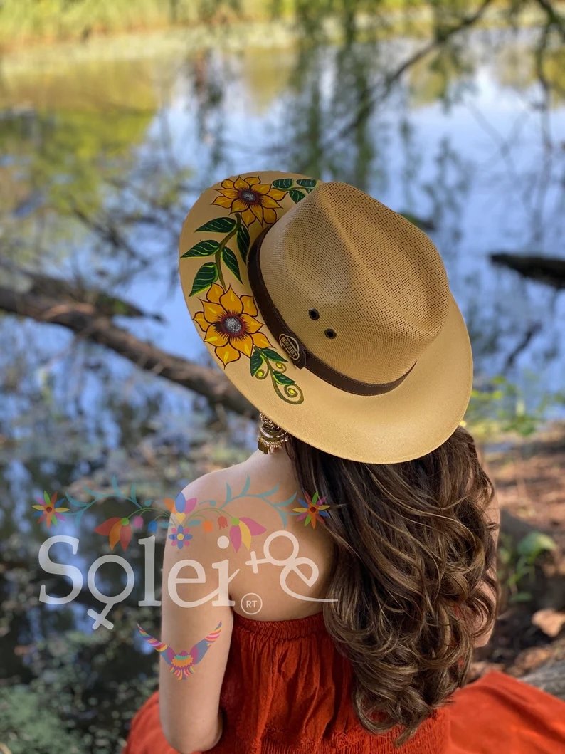 Mexican Artisanal Floral Hand Painted Hat. Sombrero Sol - Solei Store