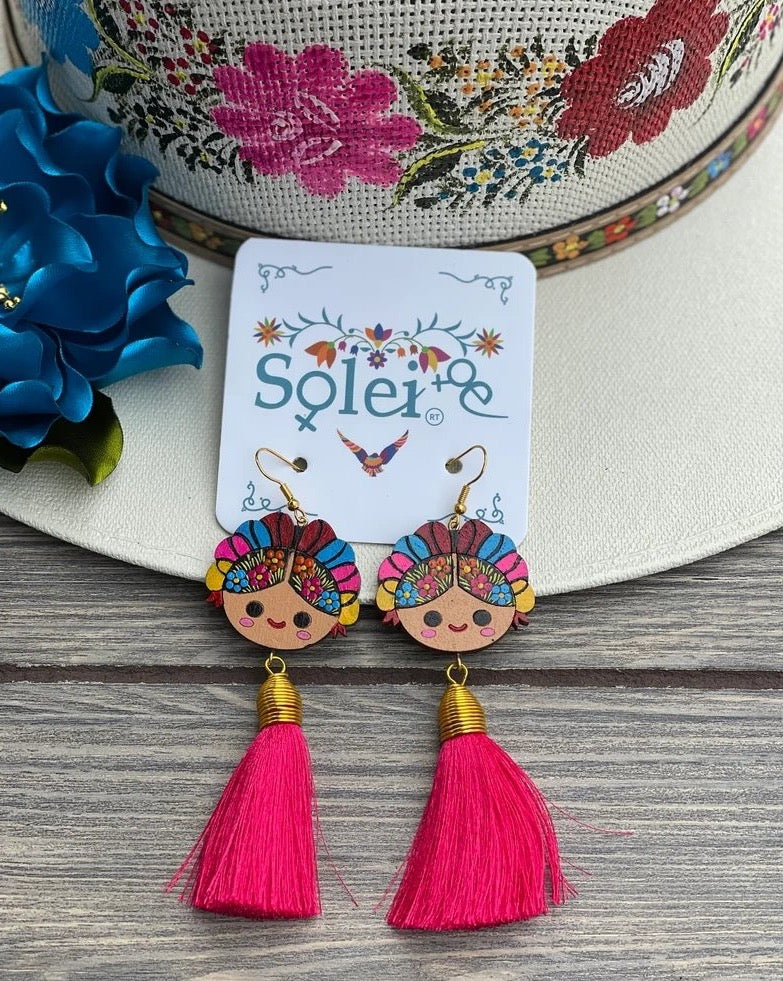 Mexican Artisanal Hand Painted Silk Thread Earrings. Aretes Lele - Solei Store