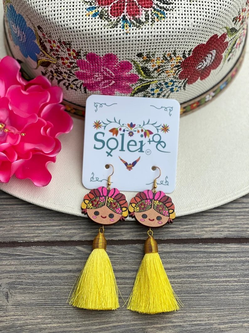 Mexican Artisanal Hand Painted Silk Thread Earrings. Aretes Lele - Solei Store