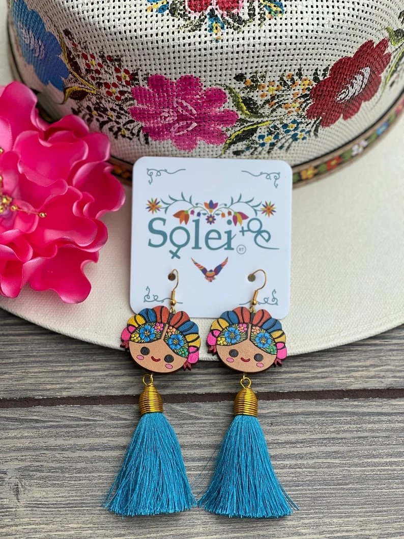Mexican Artisanal Hand Painted Silk Thread Earrings. Aretes Lele - Solei Store