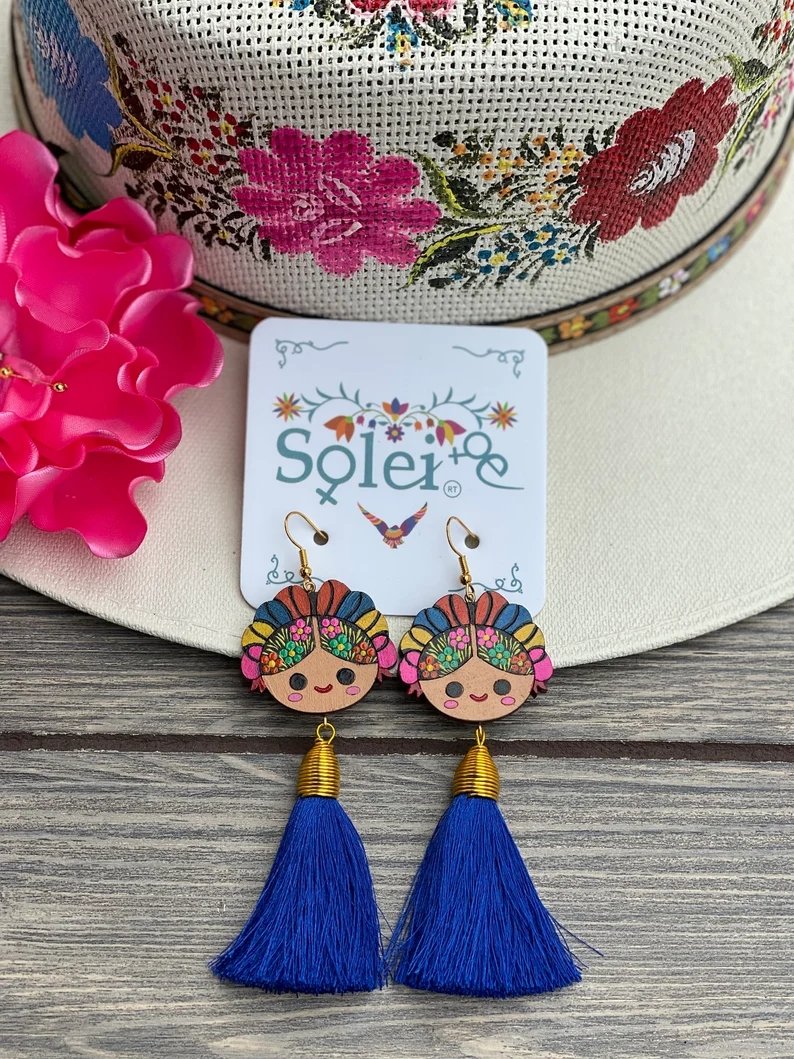 Mexican Artisanal Hand Painted Silk Thread Earrings. Aretes Lele - Solei Store