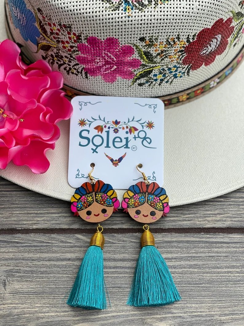 Mexican Artisanal Hand Painted Silk Thread Earrings. Aretes Lele - Solei Store