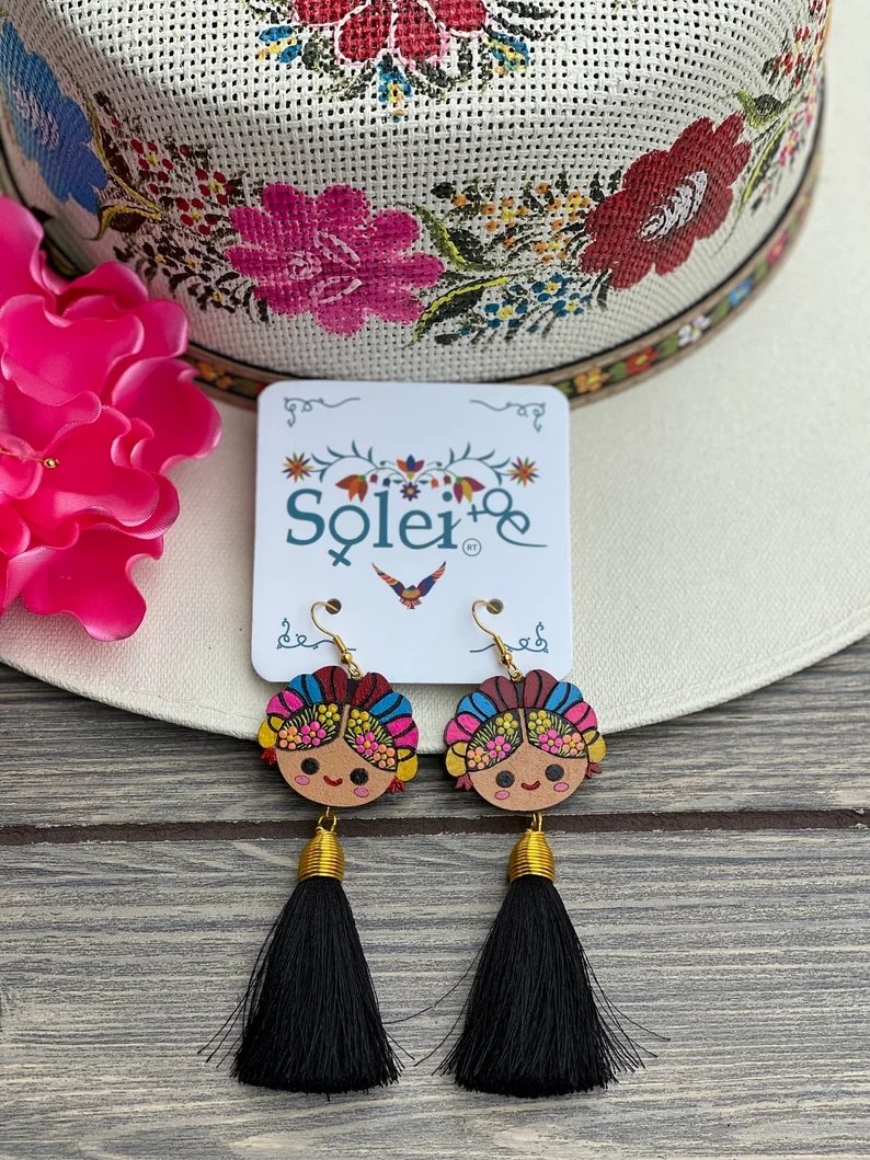 Mexican Artisanal Hand Painted Silk Thread Earrings. Aretes Lele - Solei Store