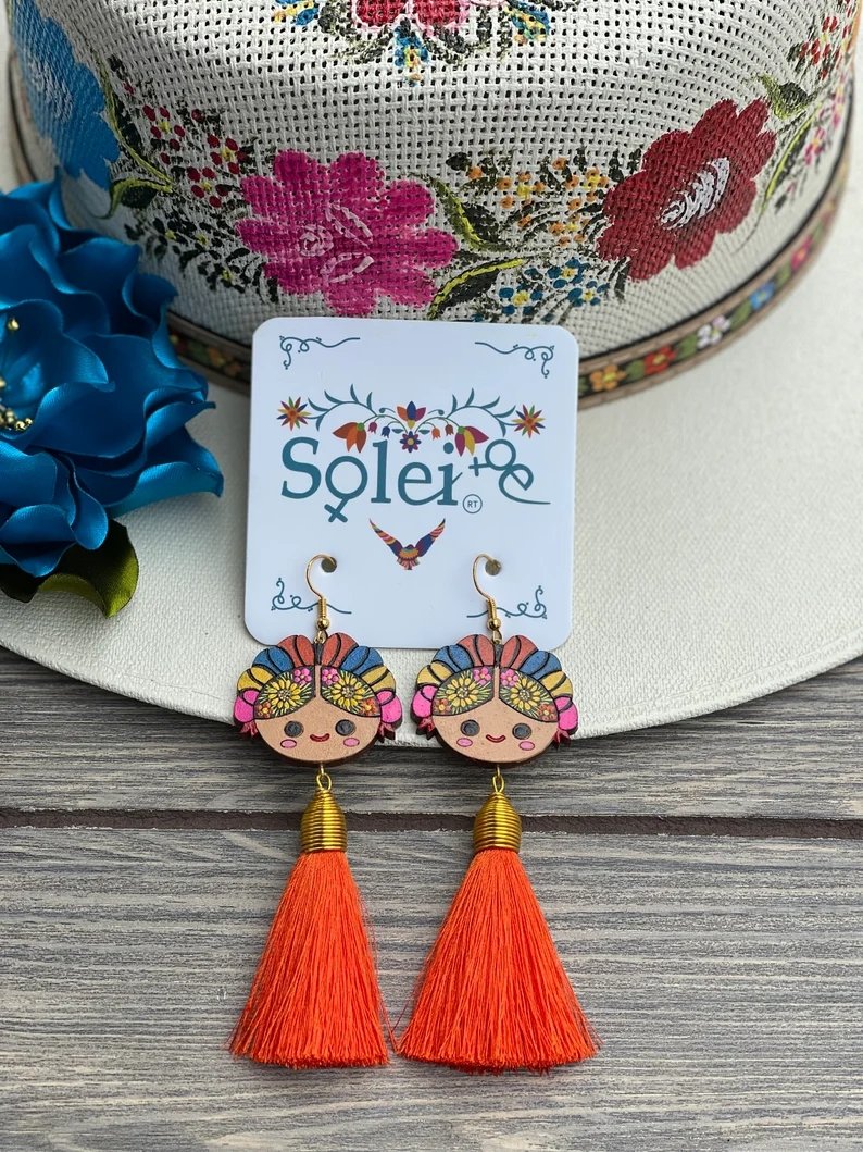 Mexican Artisanal Hand Painted Silk Thread Earrings. Aretes Lele - Solei Store