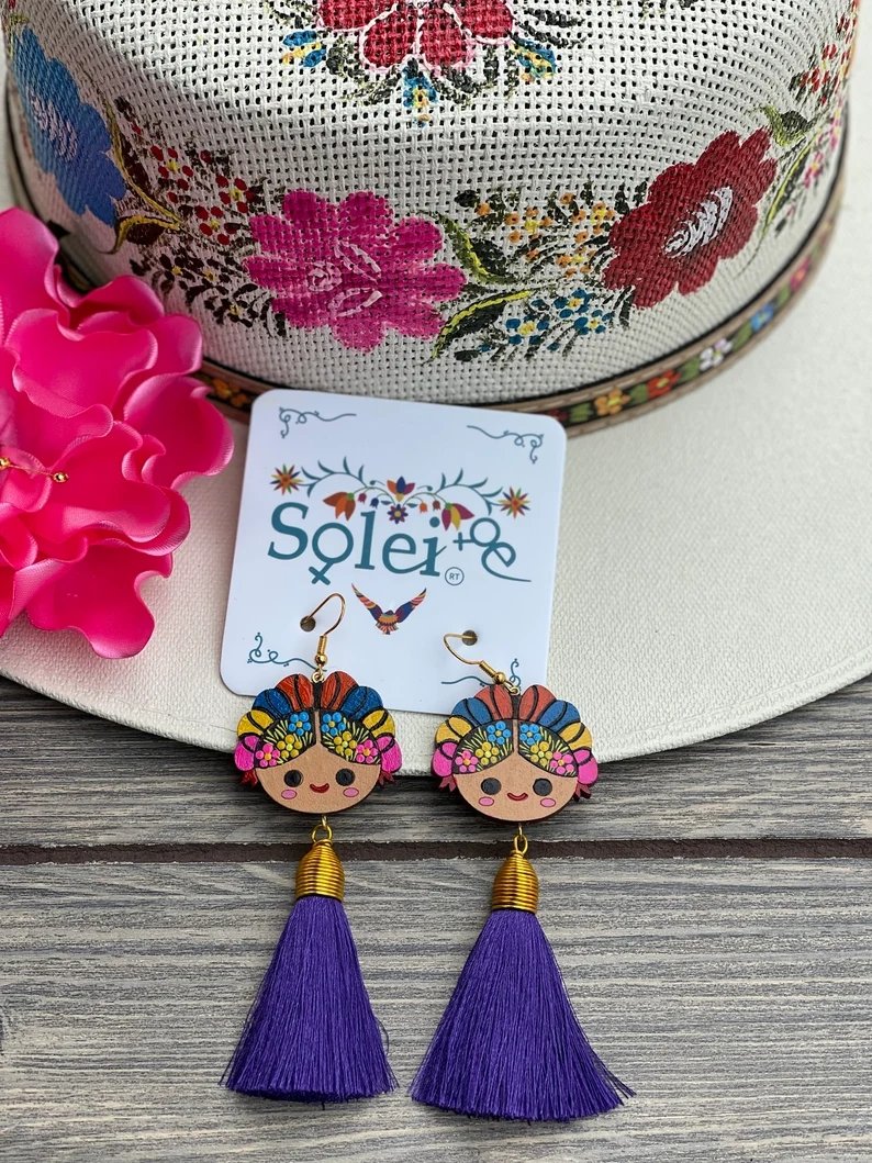 Mexican Artisanal Hand Painted Silk Thread Earrings. Aretes Lele - Solei Store