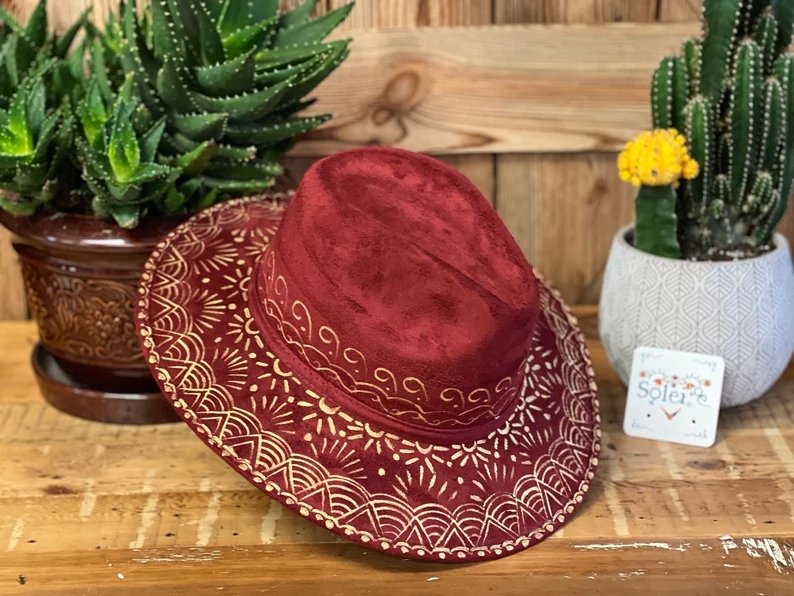 Mexican Artisanal Hand Painted Suede Hat. Sombrero Explorer Valentina - Solei Store