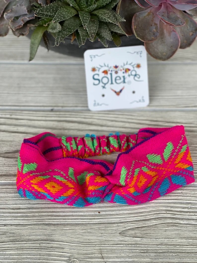 Mexican Artisanal Knotted Elastic Headband for Girls. Girls Turban - Solei Store