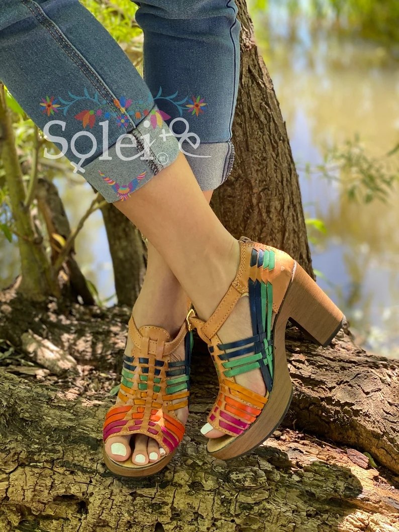Mexican Artisanal Leather Block Heels. Mireya Heels - Solei Store