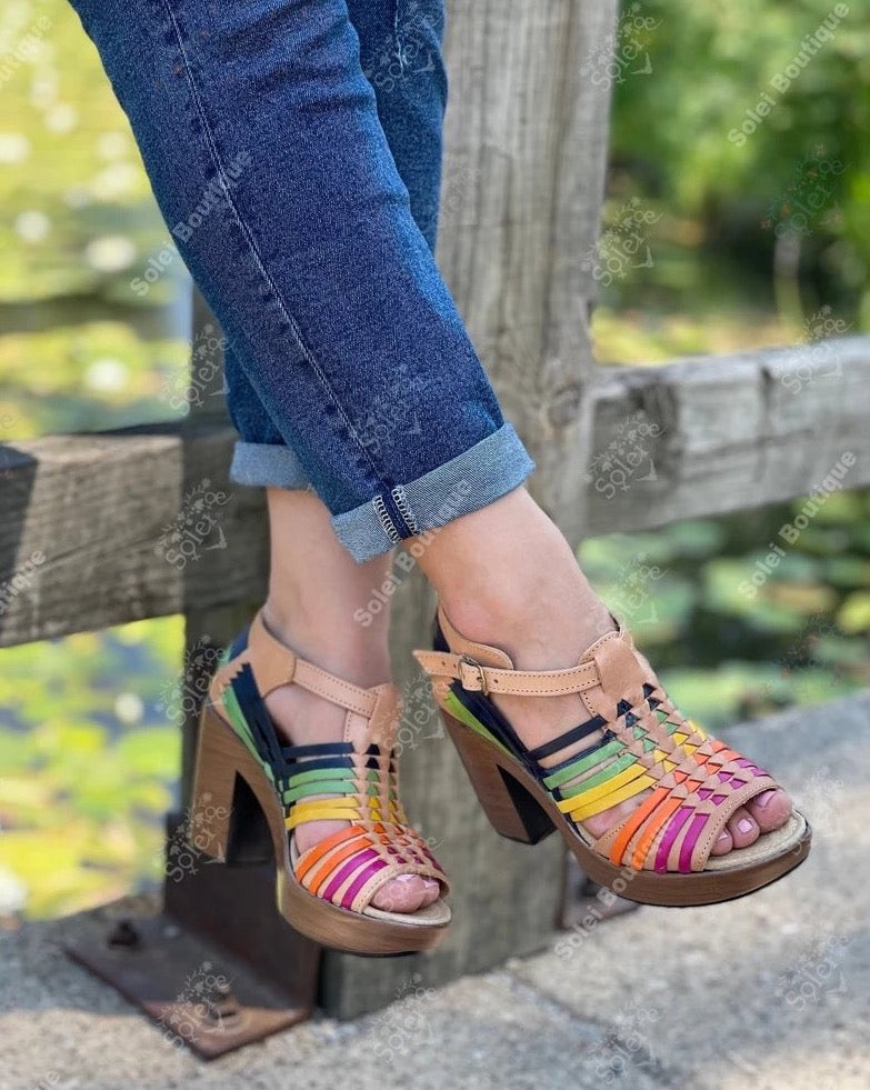 Mexican Artisanal Leather Block Heels. Mireya Heels - Solei Store