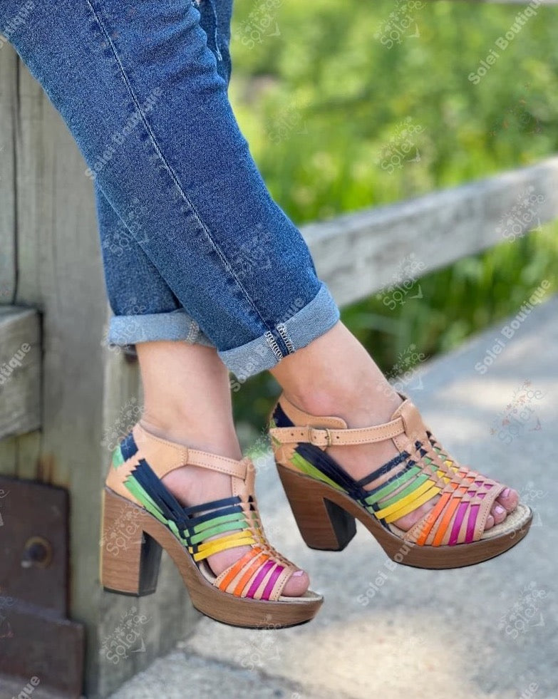 Mexican Artisanal Leather Block Heels. Mireya Heels - Solei Store