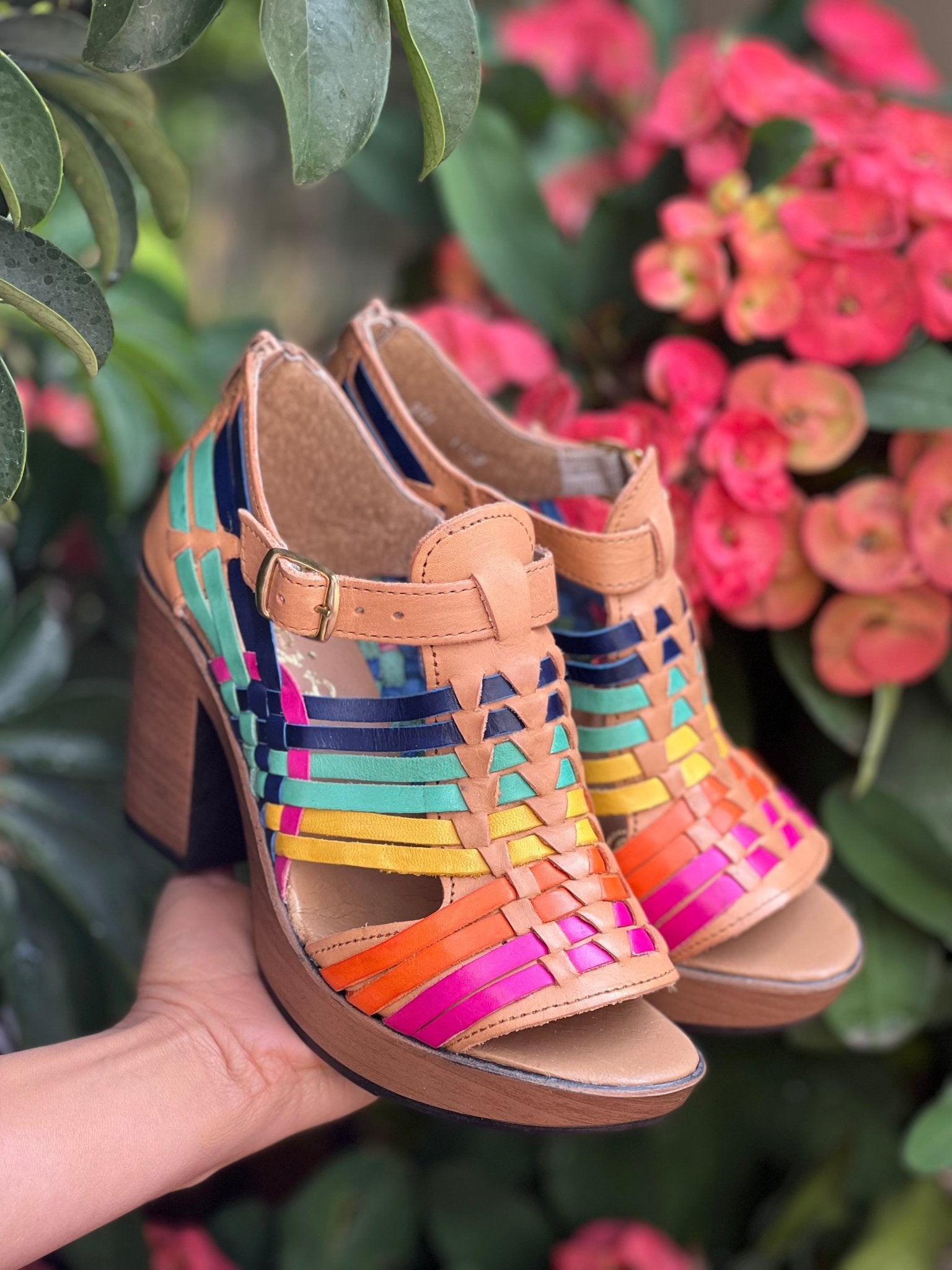 Mexican Artisanal Leather Block Heels. Mireya Heels - Solei Store