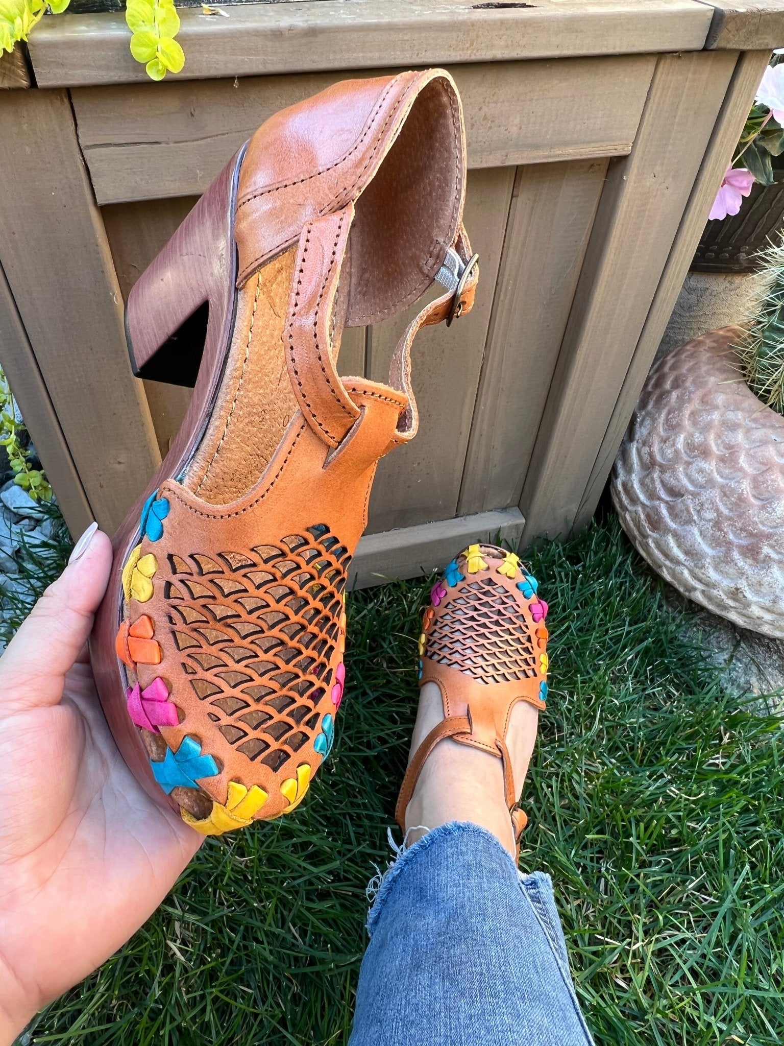 Mexican Artisanal Leather Block Heels. Morelia Heels. - Solei Store
