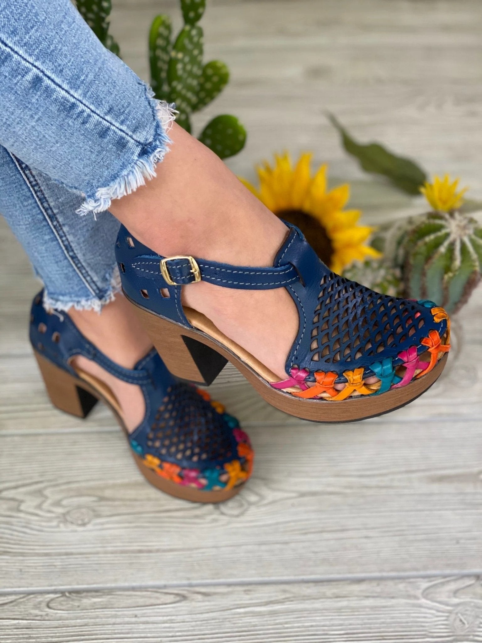 Mexican Artisanal Leather Block Heels. Morelia Heels. - Solei Store