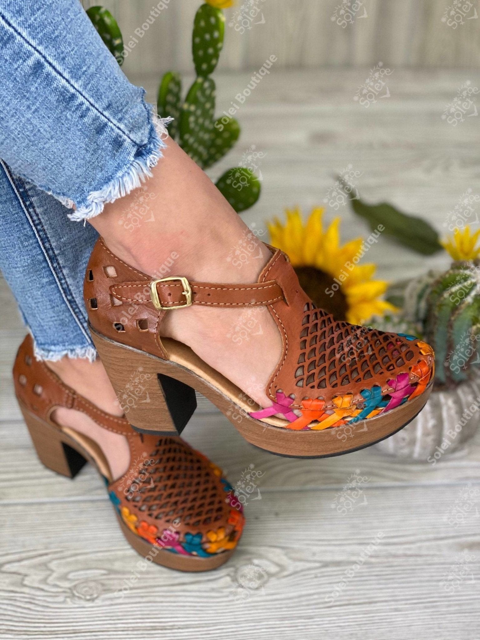 Mexican Artisanal Leather Block Heels. Morelia Heels. - Solei Store