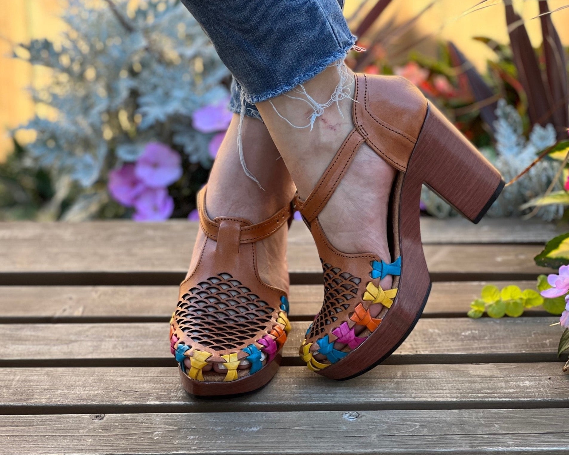 Mexican Artisanal Leather Block Heels. Morelia Heels. - Solei Store