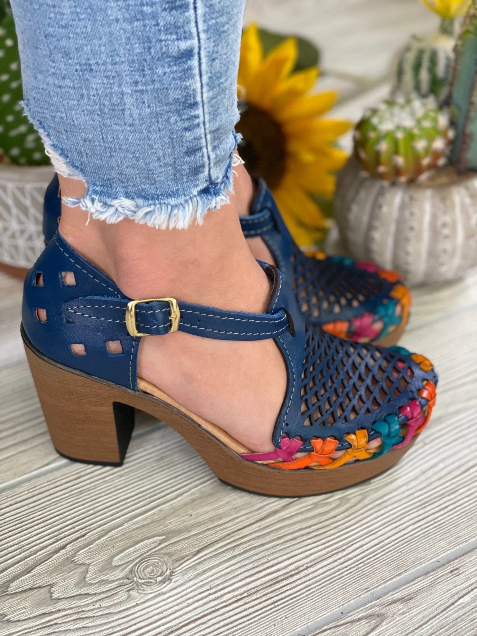 Mexican Artisanal Leather Block Heels. Morelia Heels. - Solei Store