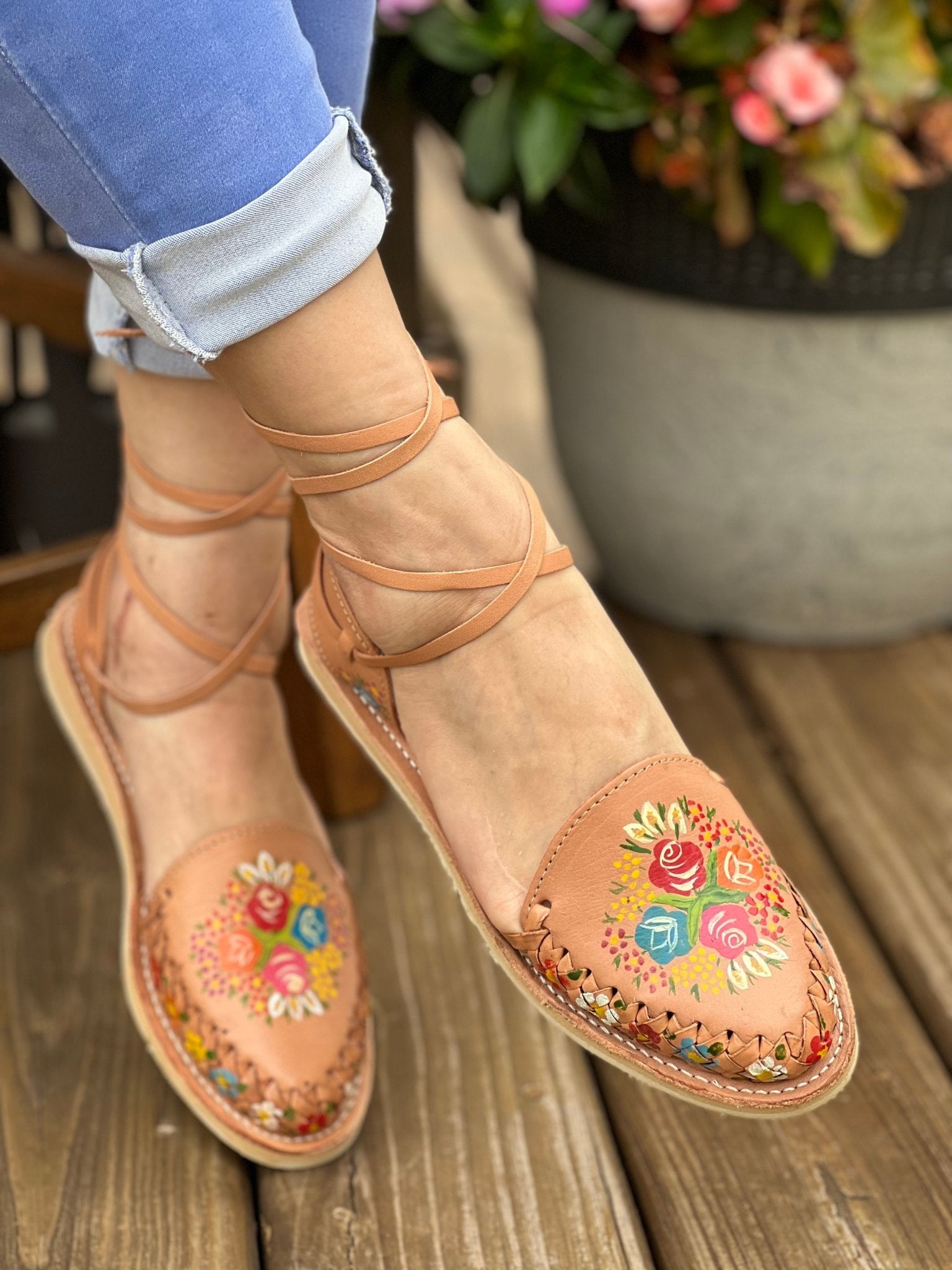 Mexican Artisanal Leather Hand Painted Shoes. Romina Sandals - Solei Store