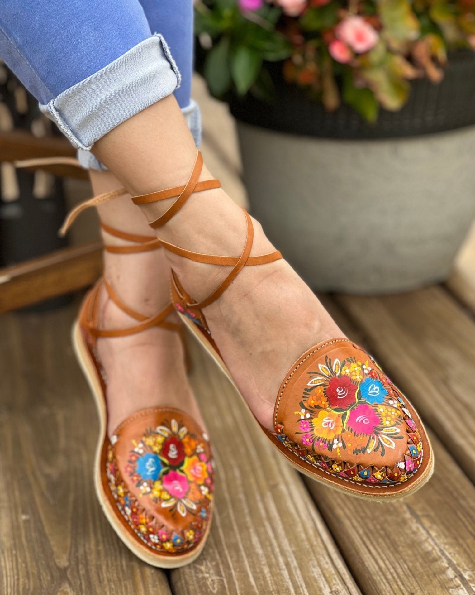 Mexican Artisanal Leather Hand Painted Shoes. Romina Sandals - Solei Store