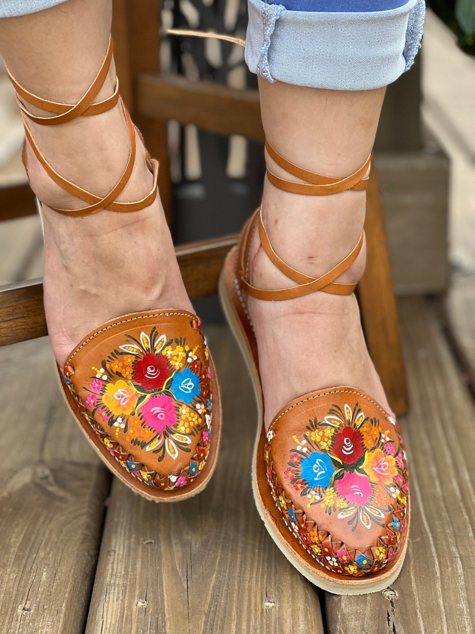 Mexican Artisanal Leather Hand Painted Shoes. Romina Sandals - Solei Store