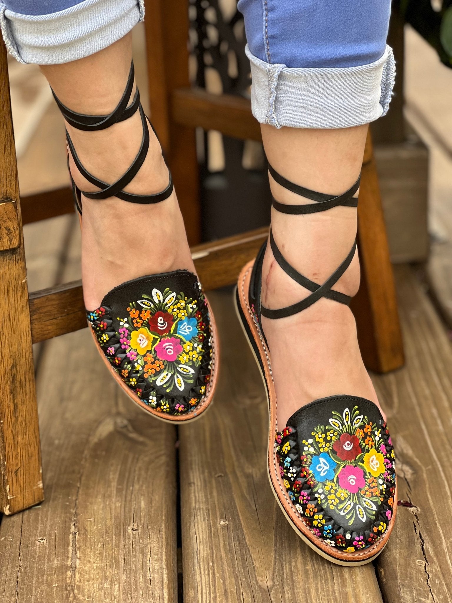 Mexican Artisanal Leather Hand Painted Shoes. Romina Sandals - Solei Store