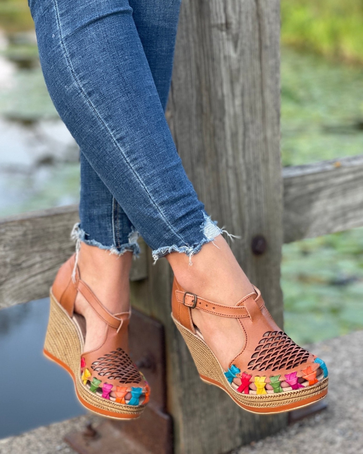 Mexican Artisanal Leather Wedge Heels. Berenice Heels. - Solei Store