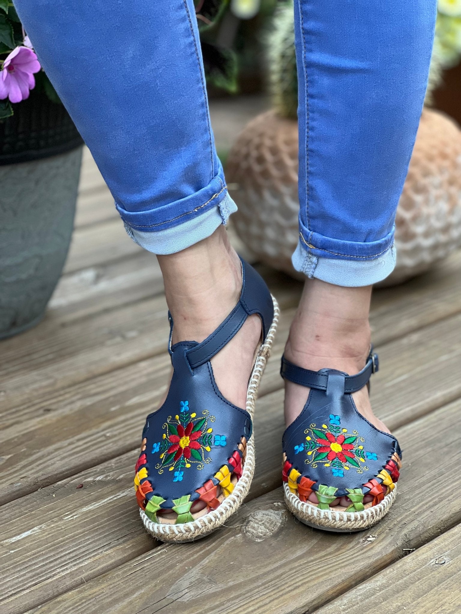 Mexican Artisanal Multicolor Leather Sandals with Buckle. Veronica Sandals - Solei Store