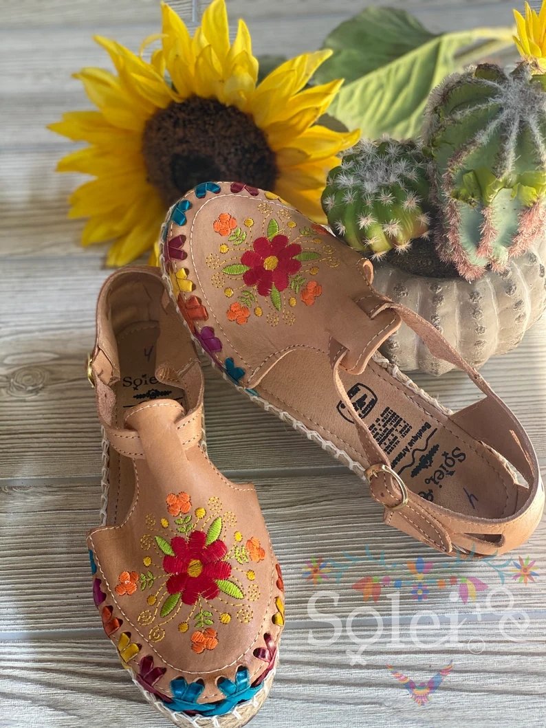 Mexican Artisanal Multicolor Leather Sandals with Buckle. Veronica Sandals - Solei Store