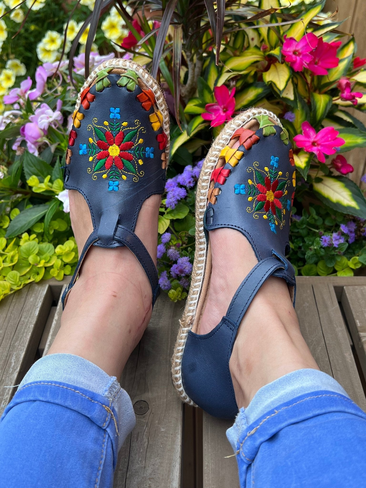 Mexican Artisanal Multicolor Leather Sandals with Buckle. Veronica Sandals - Solei Store