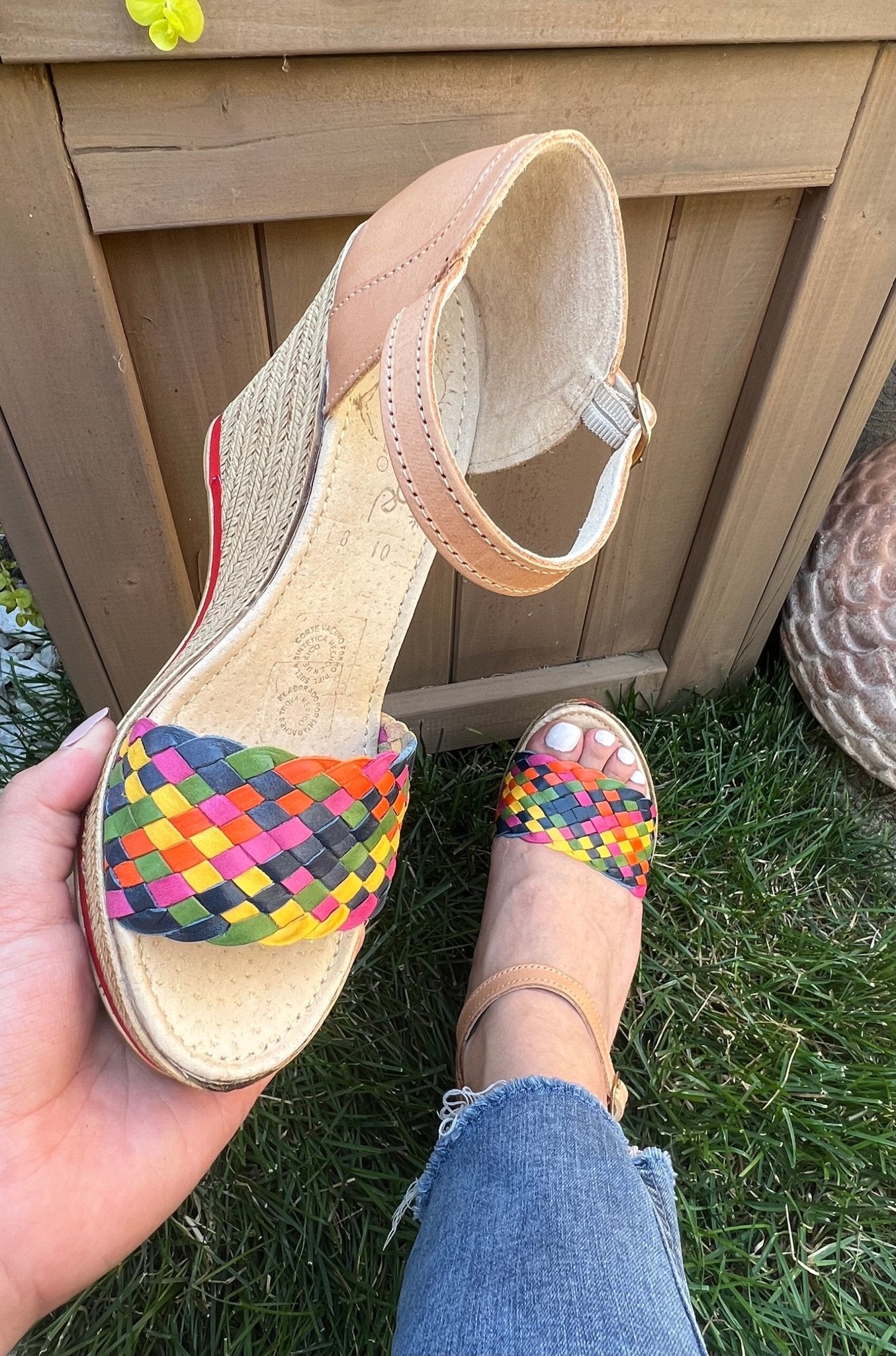 Mexican Artisanal Multicolor Wedge Heels. Soraya Navy Blue Heels - Solei Store