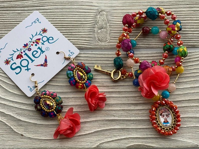Mexican Artisanal Palm Leaf Bracelet and Earrings. Fridita Bracelet & Earrings Set - Solei Store