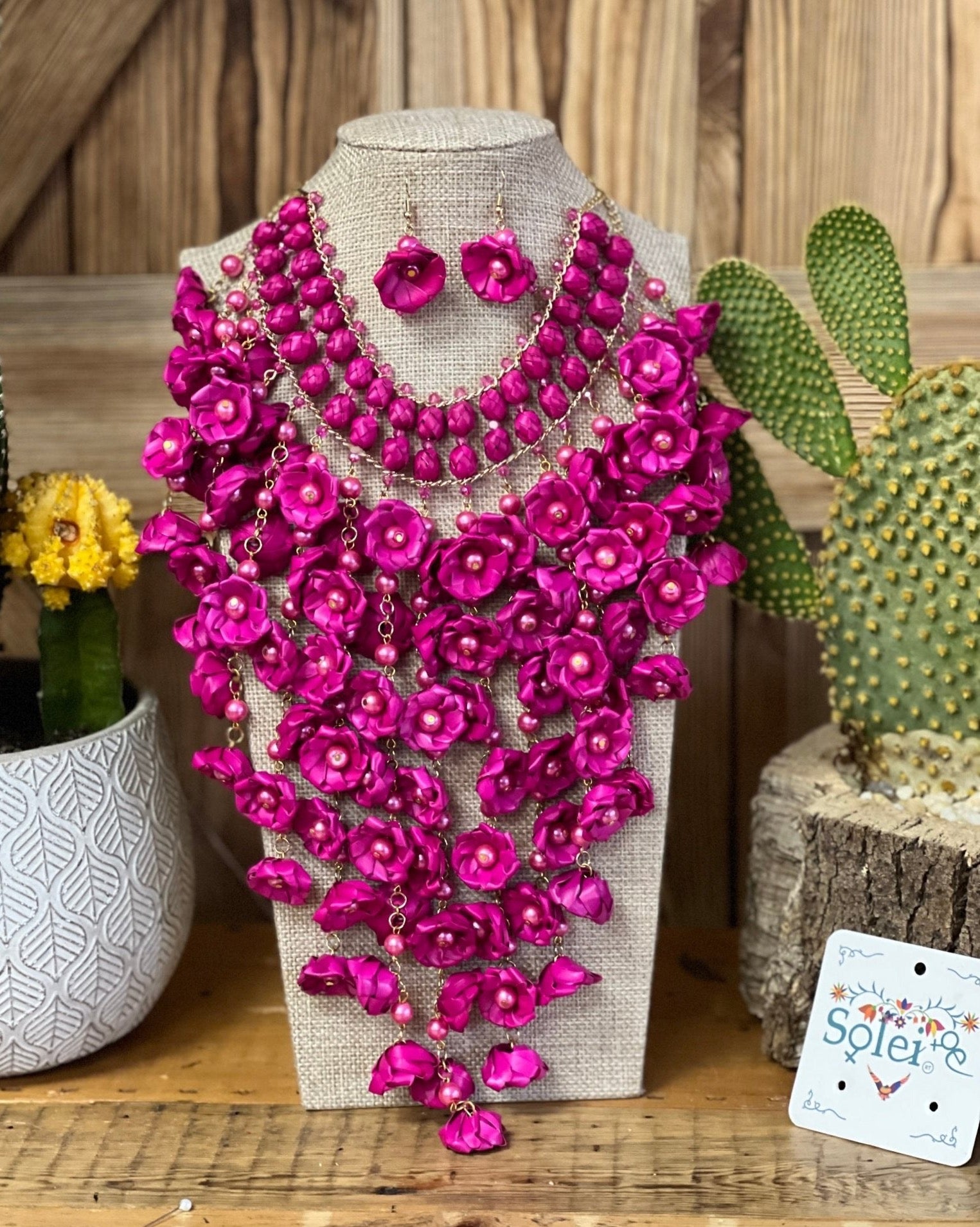 Mexican Artisanal Palm Leaf Flower Jewelry Set. Set Palma Cascada. - Solei Store