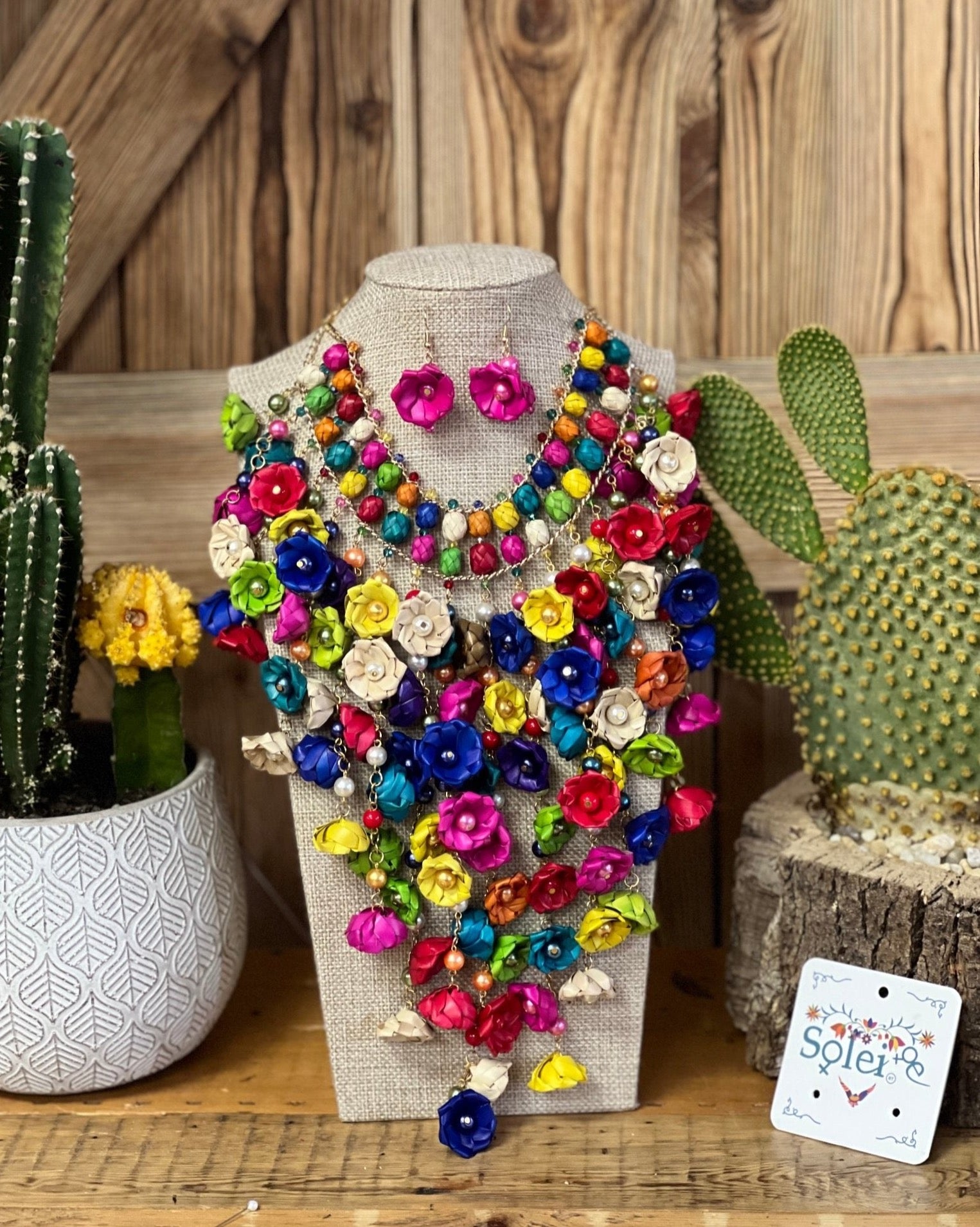Mexican Artisanal Palm Leaf Flower Jewelry Set. Set Palma Cascada. - Solei Store
