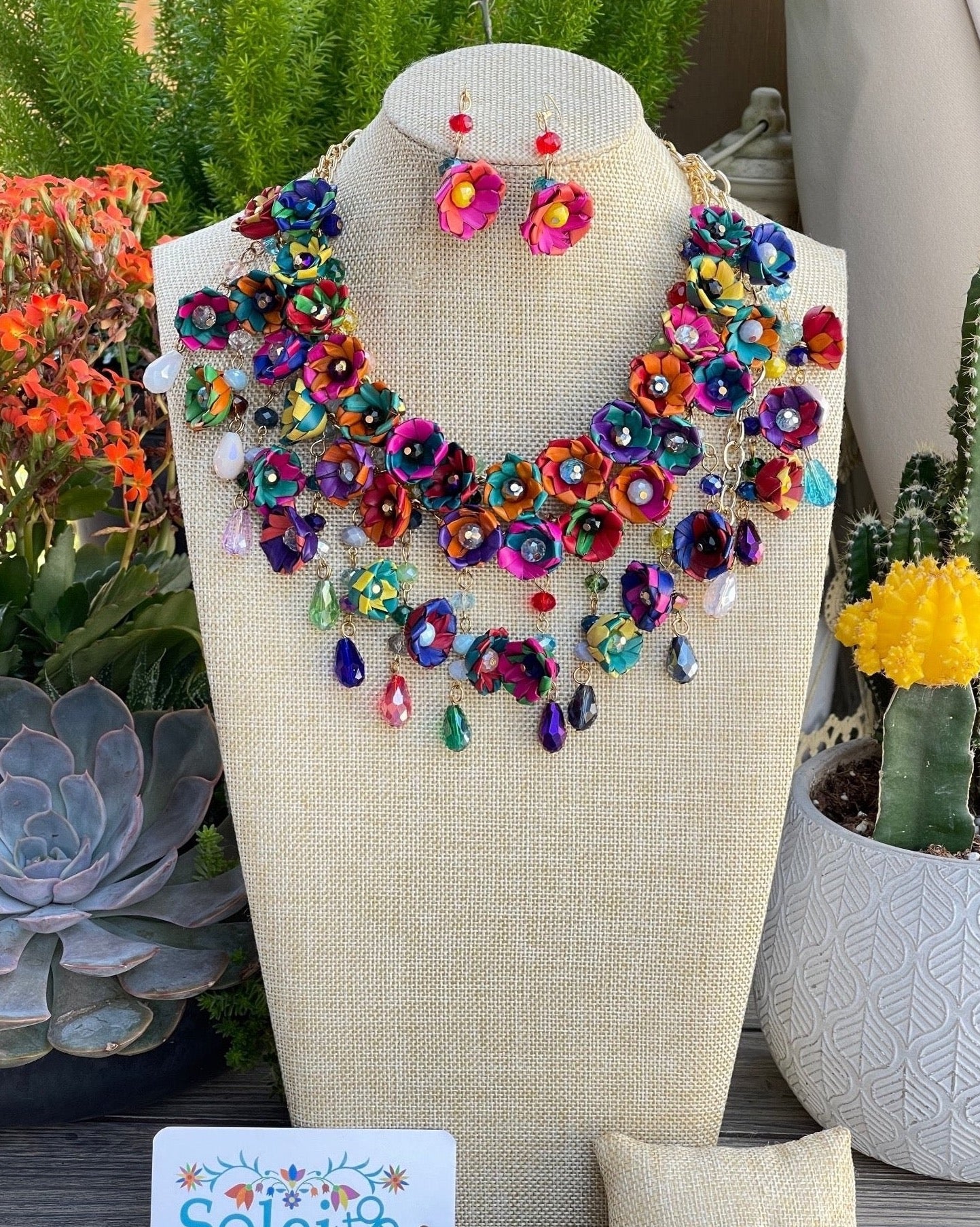 Mexican Artisanal Palm Leaf Necklace & Earrings Jewelry Set. Set Palma Citlali - Solei Store