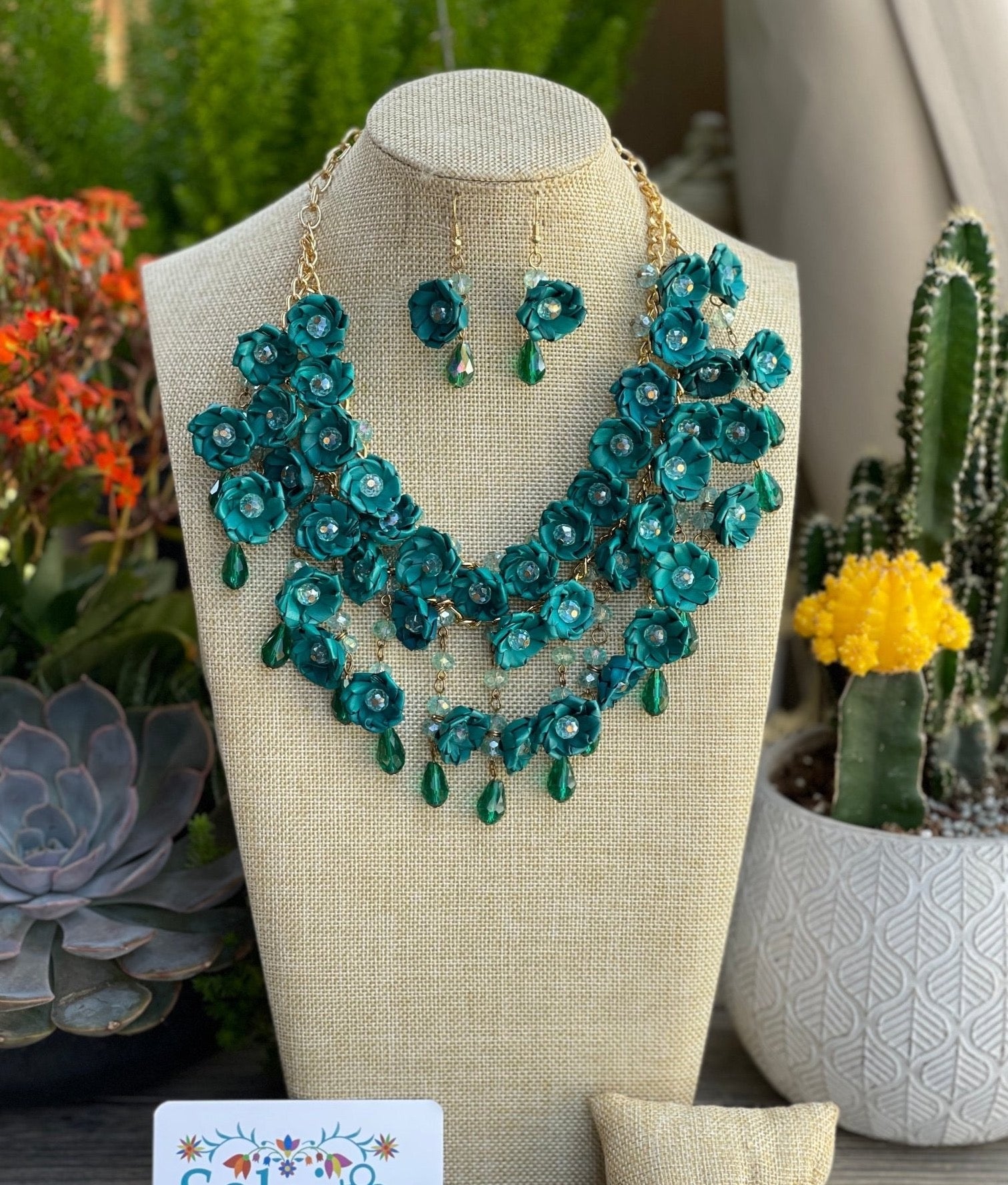 Mexican Artisanal Palm Leaf Necklace & Earrings Jewelry Set. Set Palma Citlali - Solei Store